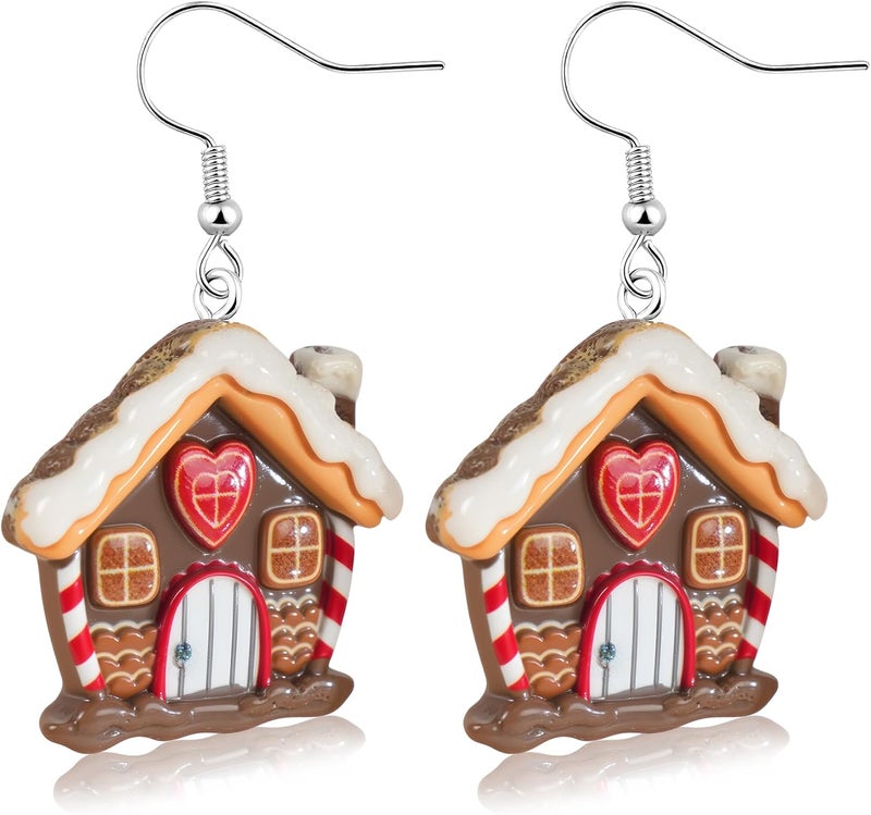 PEALICIOUS Christmas Earrings for Women Cute Cat Earings Christmas Tree Cakes Accessories Gingerbread House Earrings Dangling Pink Xmas Gifts Matching Womens Xmas Costume Holiday Jewelry - Image 1